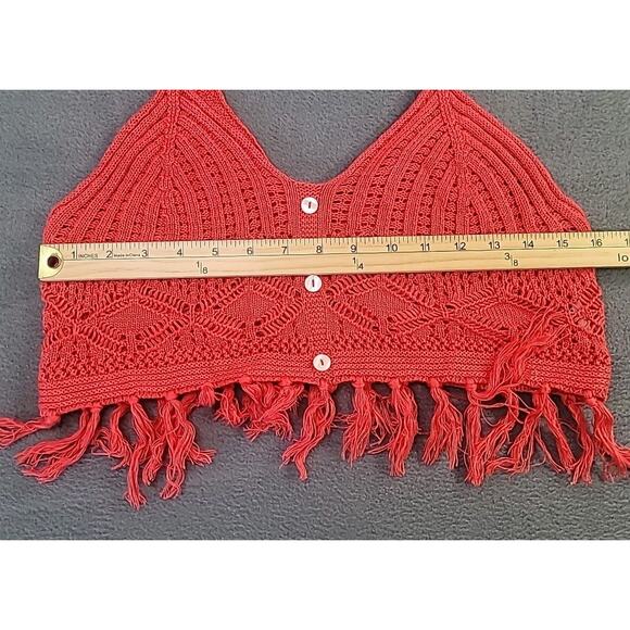 Vintage Madden NYC Crochet Fringe Crop Top – Red Medium Boho Retro Festival - Picture 5 of 6